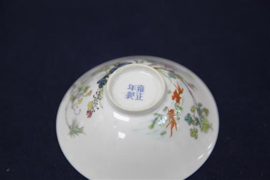 A Chinese famille rose small bowl, Yongzheng mark, Republic period, diameter 9.9cm, wood stand